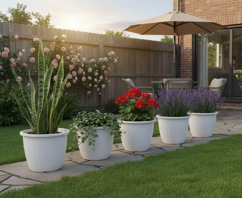 White Flower Pots - 6 Pack for Gardening -13 White Flower Pots - 6 Pack for Gardening -13