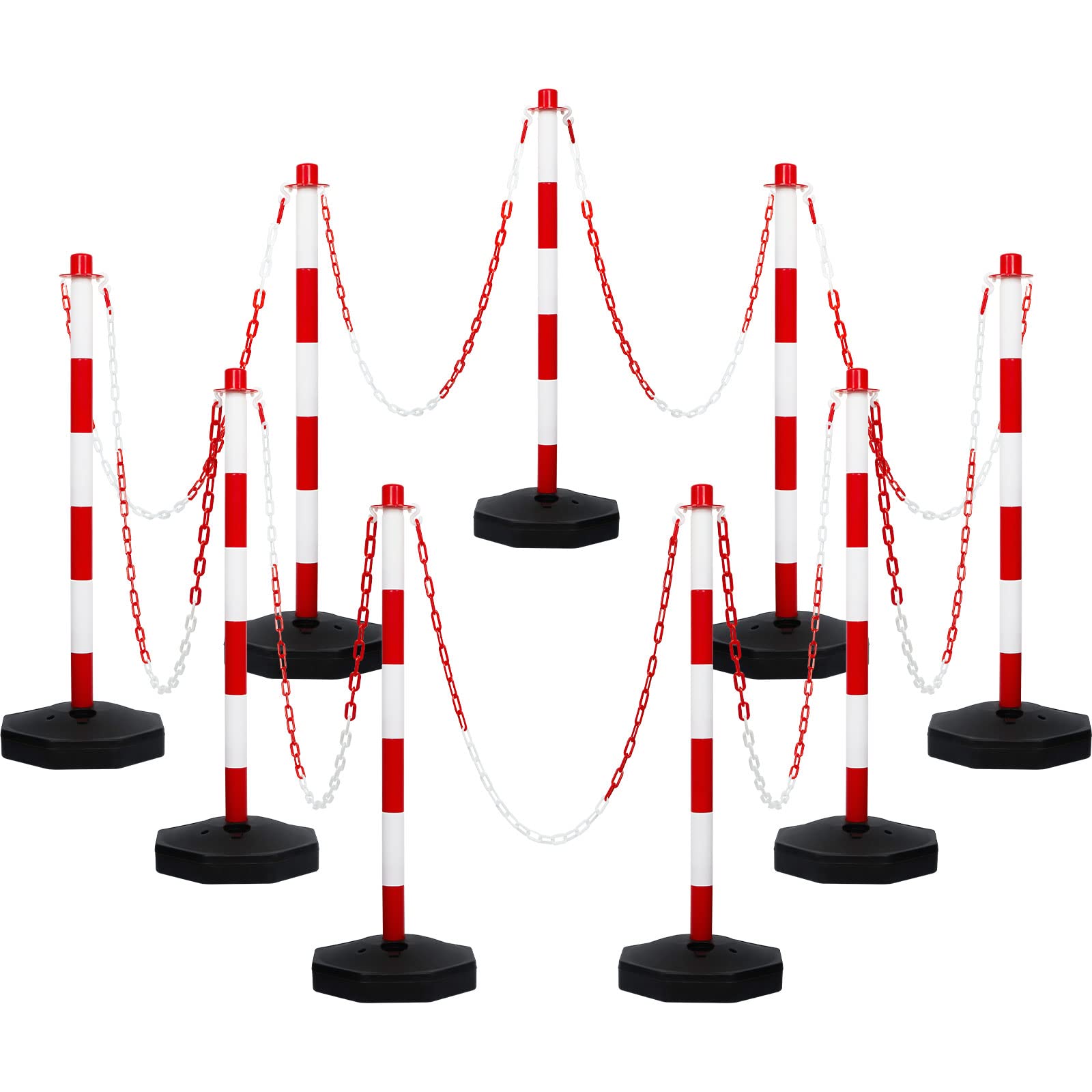 Photo 1 of 9 Packs Traffic Delineator Post Cone with Base, Traffic Cones Safety Cones Caution Cones Plastic Stanchion Chain Safety Barriers with 6.6 Feet Link Chain and S Hooks for Parking Lot Construction