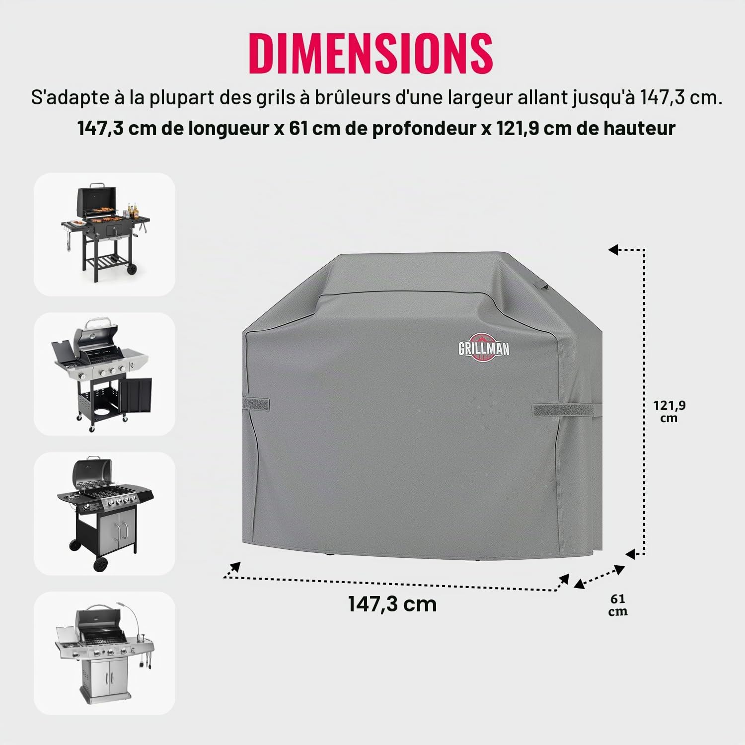 Grillman Housse de Protection pour Barbecue, Housse Imperméable pour Barbecue (147 x 61 x 122 cm)