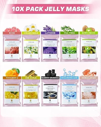Jelly Mask Powder for Facials, 10 Flavors Hydrating & Moisturizing Jelly Face Mask SkinCare - Rose Hyaluronic Acid 24K Gold VC, Jelly Facial Mask with Jade Roller & Spatula Spa Use - Image 2