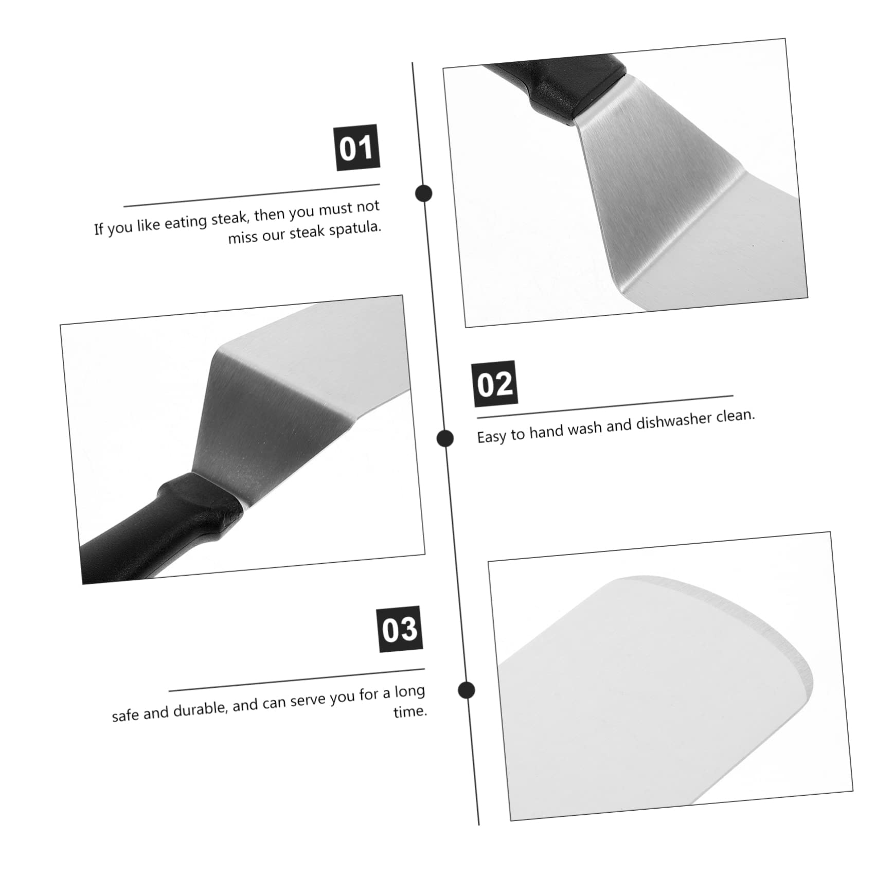 Spatule Cuisine en Acier Inoxydable Manche en Pp Résistant la Chaleur, Ustensile Polyvalent pour Cuisson et Friture, Lot de 3 Set de Set de Pièces Argenté