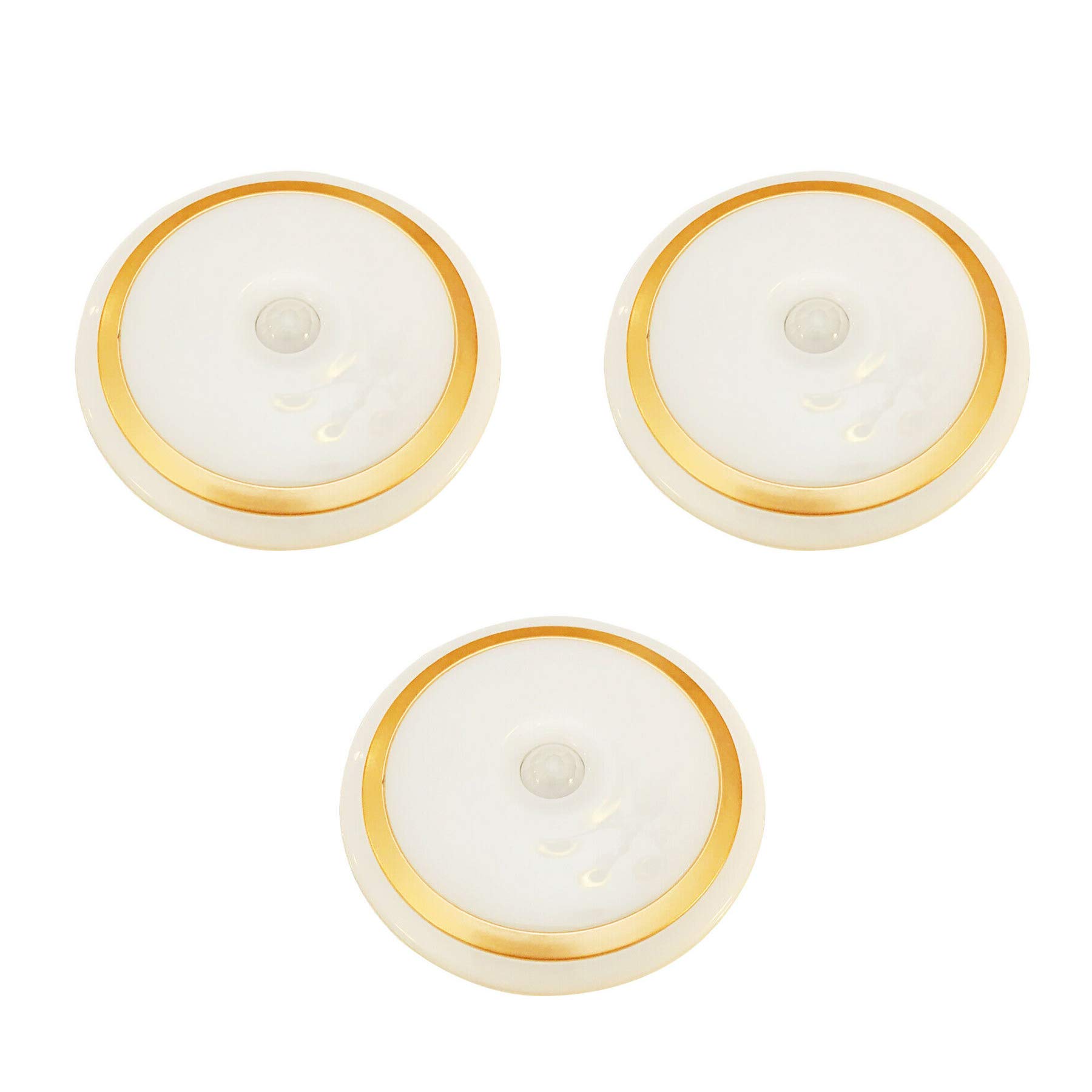 JUNELILY 3 inches Motion Sensor LED Night Light for Bedroom Closet Basement Hallways | Rechargeable Light for Backlight Stairs Garage Cabinets Drawers Cupboards (White) (3 Pack)