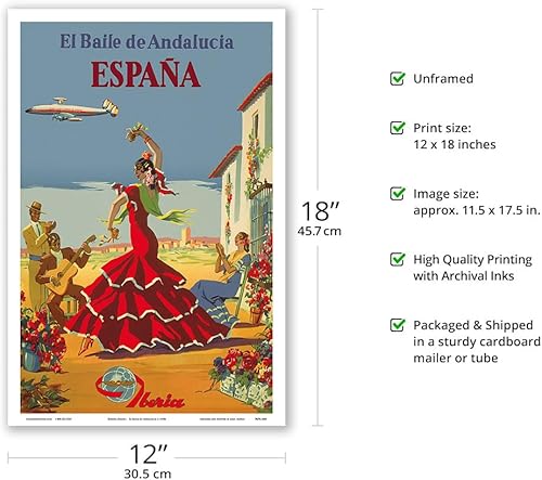 Miniatura 8 de España (España)El baile de Andalucía (la danza de Andalucía)Iberia las Líneas Aéreas de EspañaFlamenco DancersVintage Airline Travel Poster by