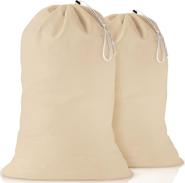 PACK of 2, 100% Cotton Extra-Large Laundry Bag 24 Inches by 36 Inches in Natural Color by Linen Clubs - Lightweight and Durable, gives you a long-term solution to your laundry carrying needs