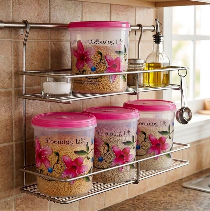 Image of Truvic Airtight Kitchen Storage Container - Set of 3 (5L, 7L, 10L) Food Grain Storage Boxes, Plastic Multipurpose Organizer, Leakproof, Stackable, Multicolour
