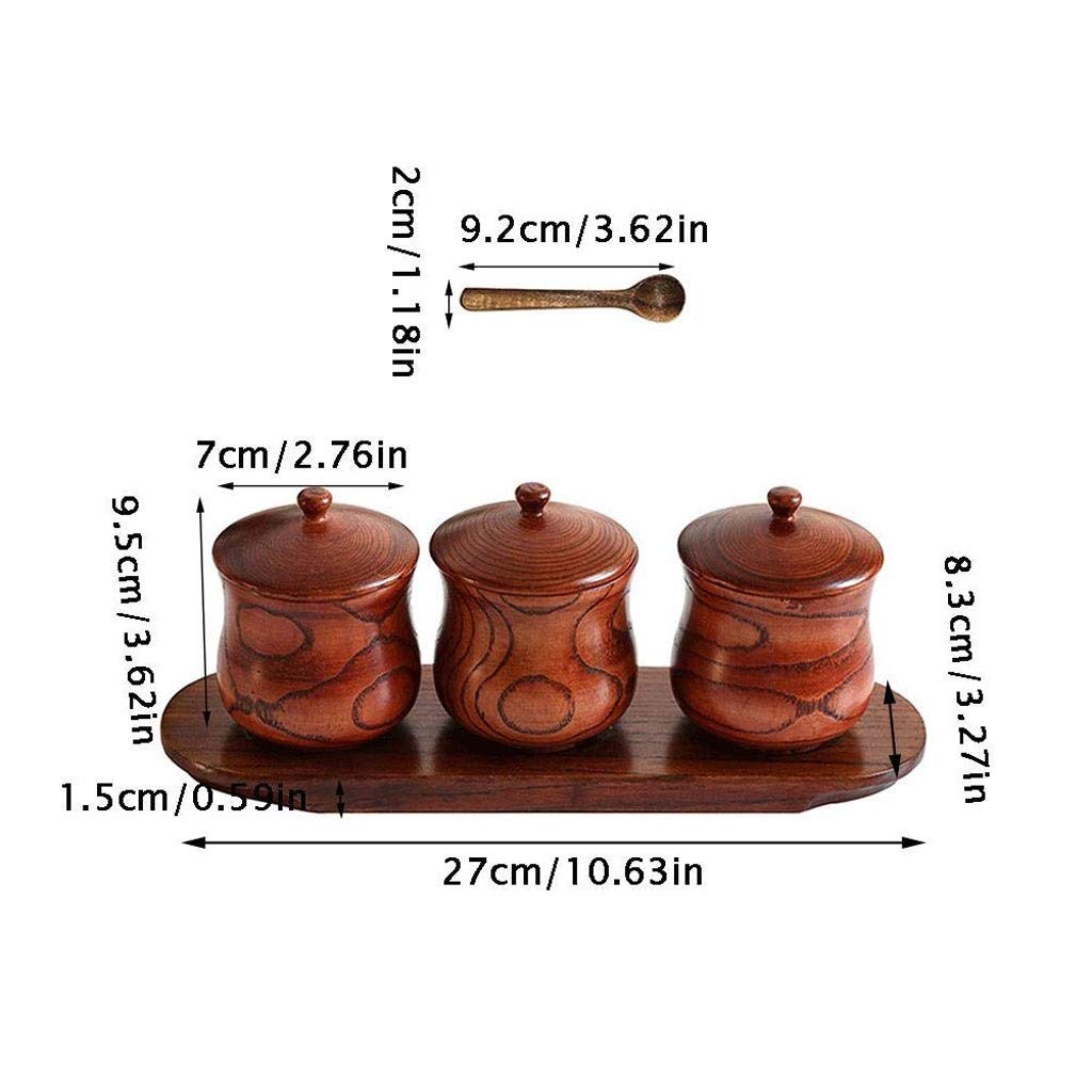 CMBSSTFC Barattoli per condimenti, Contenitore per Sale per Cucina, Scatola per condimenti - Set di barattoli per condimenti integrati con Coperchio a Cucchiaio Combinazione Cucina Casa Legno Grande