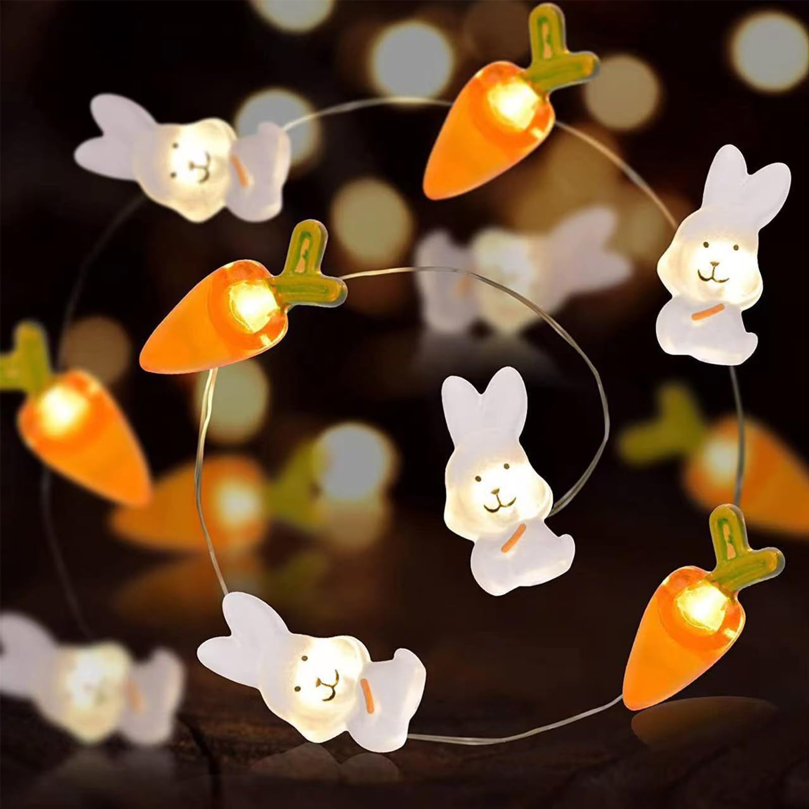 ENLACE Easter Fairy Lights, 2 m, 20 LED Rabbits and Carrots Fairy Lights, Battery Operated, Warm White Easter Decoration, Fairy Lights for Bedroom, Indoor, Outdoor, DIY, Easter Party