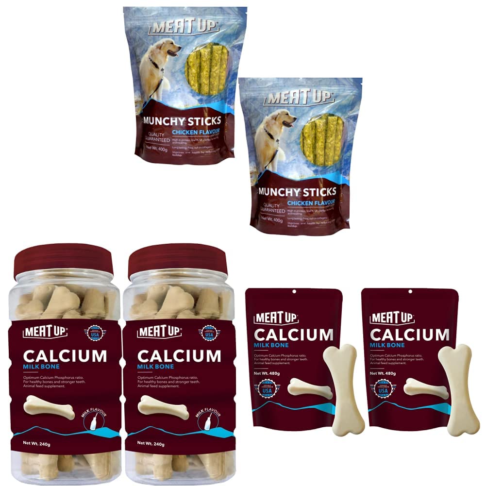 Meat Up Munchy Sticks, Chicken Flavour, Dog Treats, 400 g & Calcium Bone Jar, Dog Supplement Treats - 240 gm, 30 Pieces & Calcium Bone Pouch, Dog Treats - 25 Pieces (230 gm) (B08L87Y8XW) Amazon Price History, Amazon Price Tracker