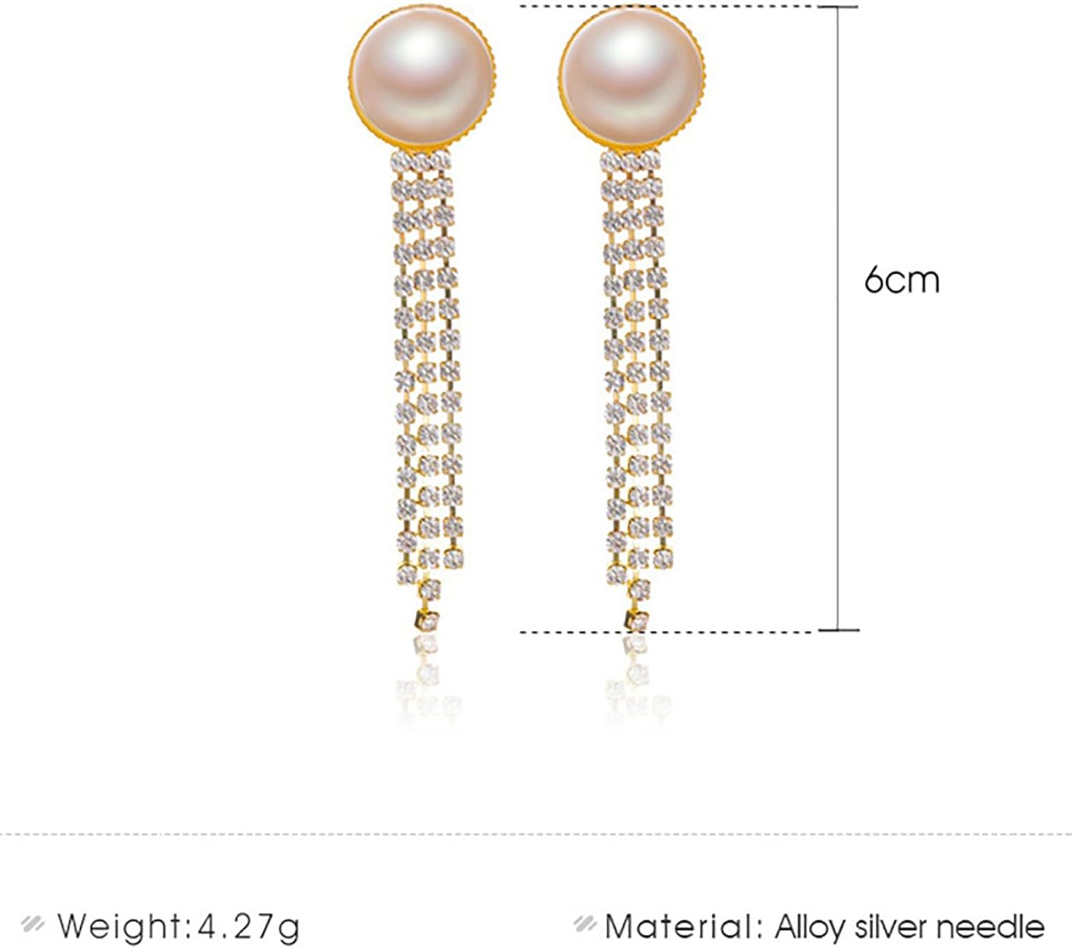 Andelaisi Boho Rhinestone Tassel Earrings Long Crystal Chain Earrings Gold Cz Chain Drop Earrings Vintage Pearl Studs Earrings Wedding Chandeliers Dangle Earrings Jewelry for Women - Image 5