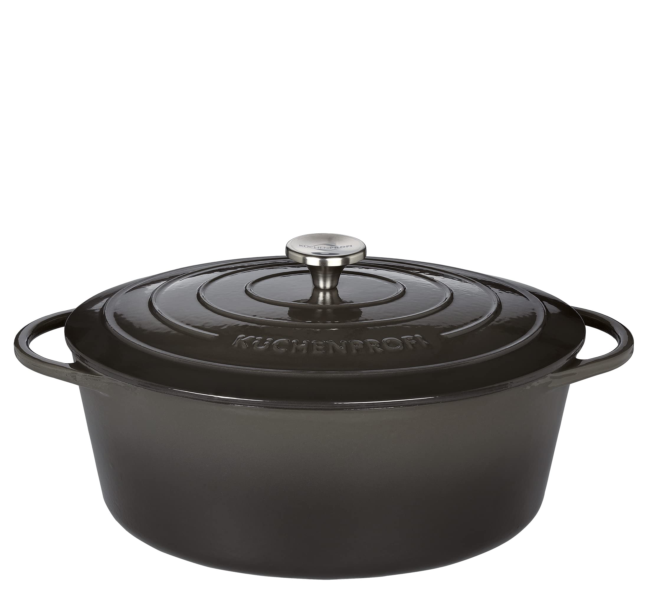 Küchenprofi Gusseisen Bräter mit Deckel, grau/innen schwarz, 33 cm, Schmortopf, Dutch Oven, Brotbacktopf, emailliert, für alle Herdarten(inkl. Induktion), zum Schmoren, Backen,Braten, 0402000733