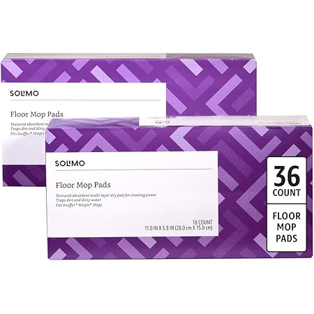 Amazon Brand - Solimo Dry Floor Mop Pads, 18 Count (Pack of 2)