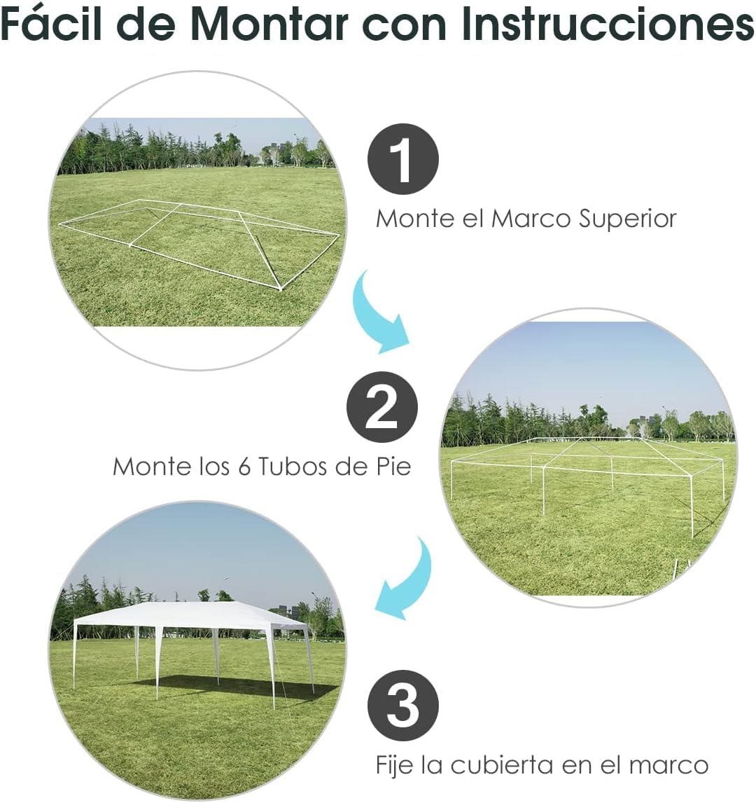 RELAX4LIFE Carpa Plegable 3x6M Resistente al Agua y la Luz Solar, Carpas para Exteriores con 6 Cuerdas de Viento, 18 Clavos y Bolsa de Transporte, Cenadores para Jardín, Camping, Fiestas (3X6M)