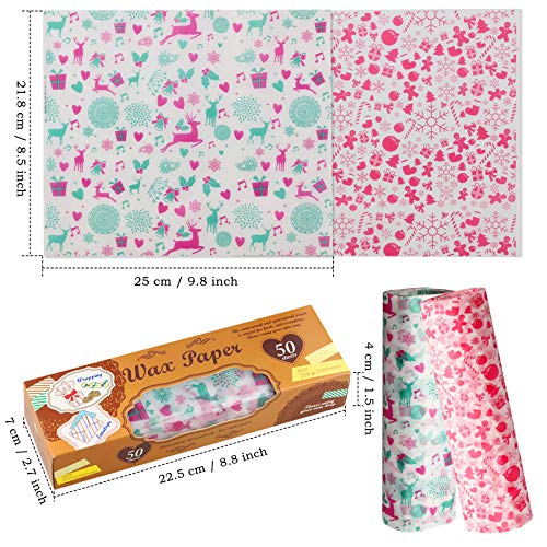 100pcs Wax Paper Food Picnic Paper Grease Proof Paper Waterproof Dry Hamburger Paper Liners Wrapping Tissue for Plastic Food Basket (Xmas Elk pattern) - Thumbnail 2