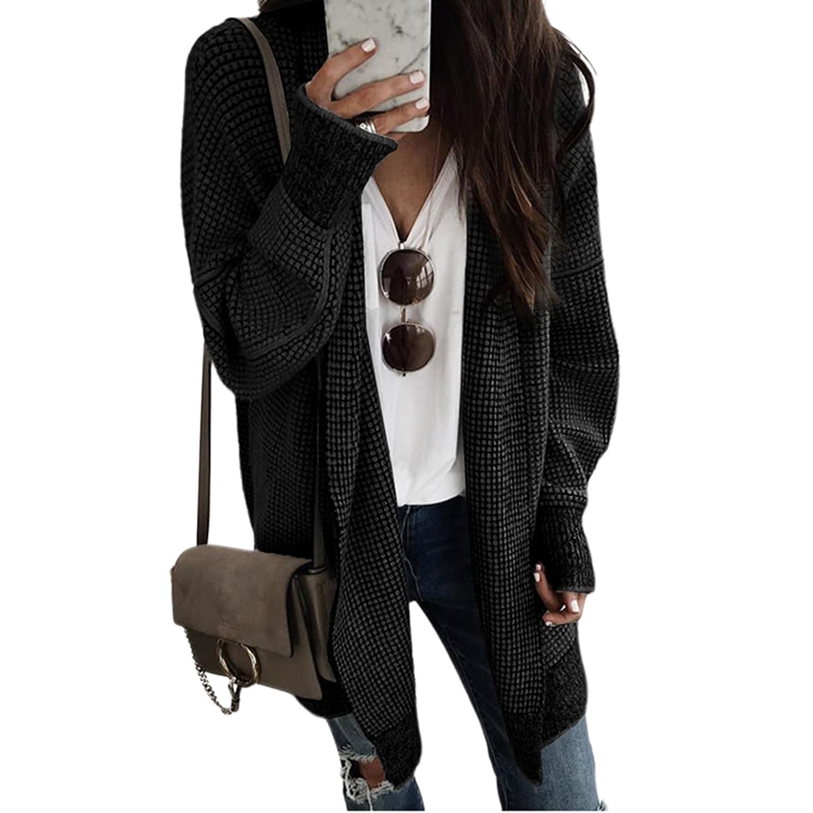 Cardigan Damen Lang, Leichte Strickjacke Damen, Sommerjacke Leicht Dünne Jacke Frühling Langarm Strickjacken Für Damen, Open Front Basic Regular Fit Sommerstrickjacke Damen Leicht Longstrickjacke
