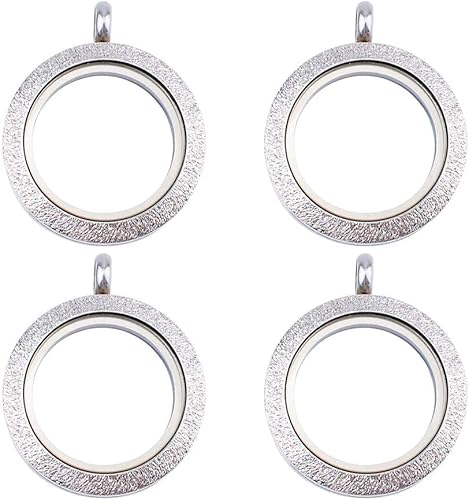WANDIC Juego de 4 dijes para fotos, de acero inoxidable mate, redondos, de memoria, colgante, para ramo de boda, para fotos o bodas, 0.98 pulgadas