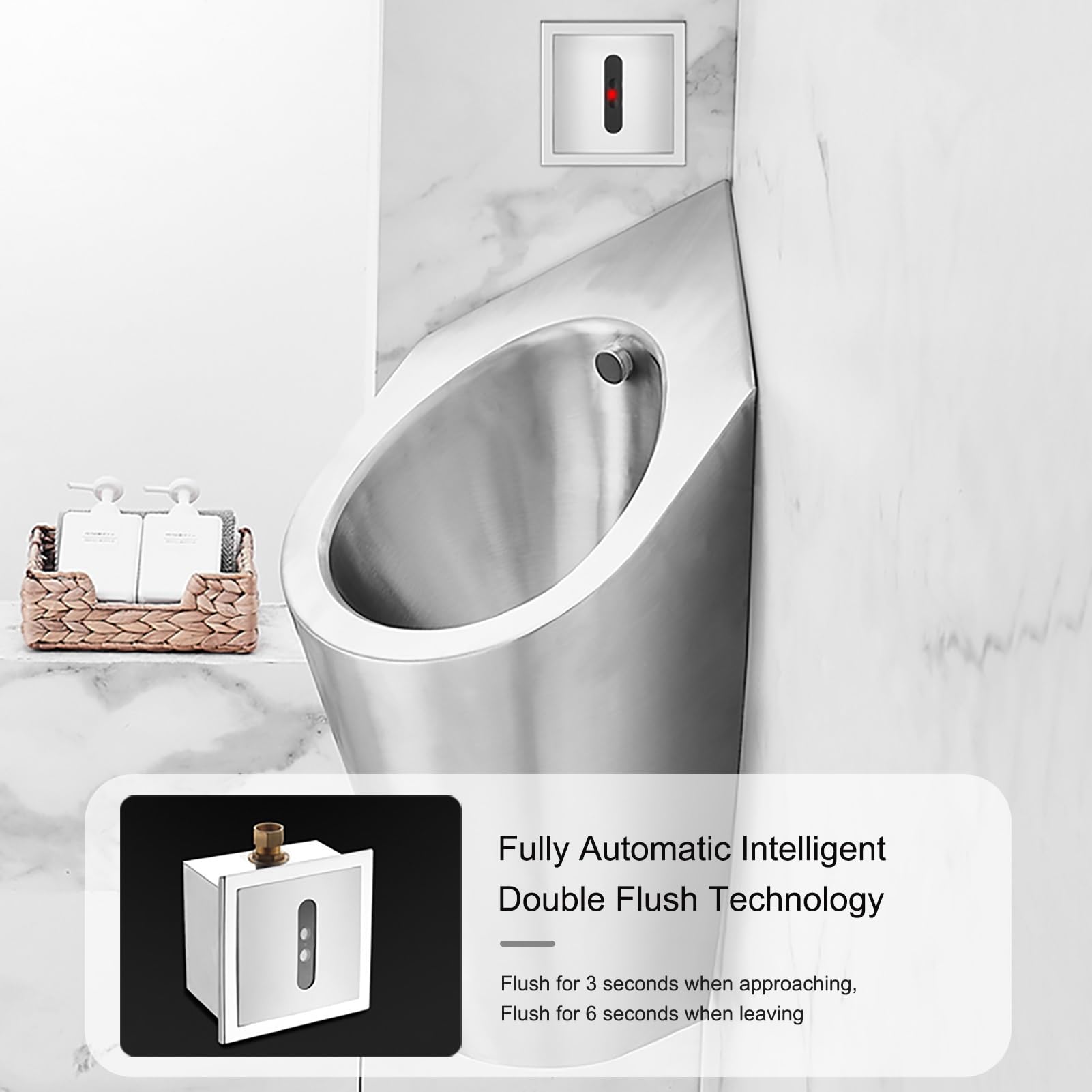 Urinarios de Esquina para Baño de Hombres, Urinarios de acero inoxidable 304, con Sensor de Descarga Inteligente, para Bares, Hoteles, Baños Públicos