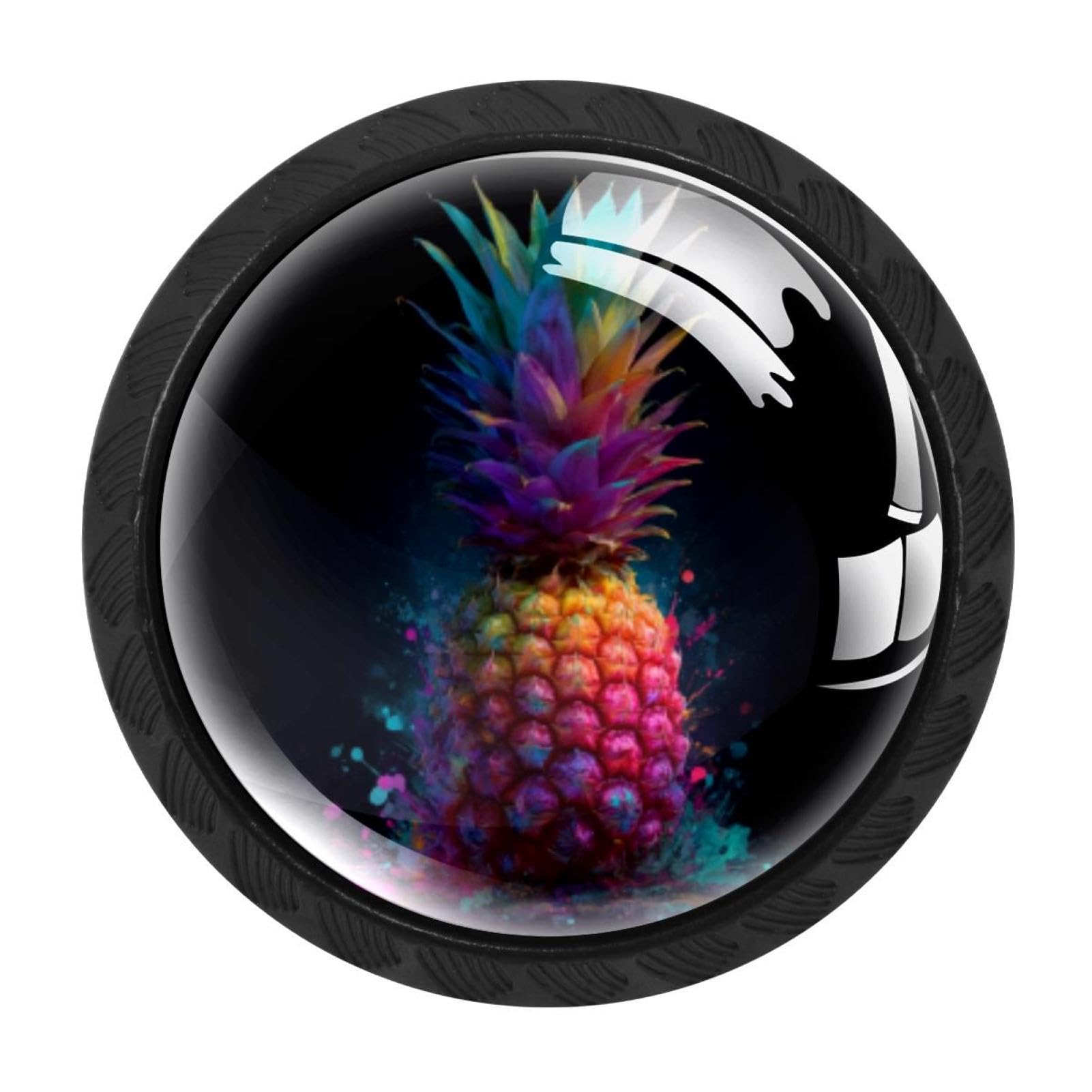 CHENZZZZ 4Pcs Colorful Pineapple Tropical Drawer Knobs Black Cabinet Knobs Cupboard Handles Hardware Round Door Pull Handle for Cabinet Wardrobe Drawer Bedroom Bathroom Furniture