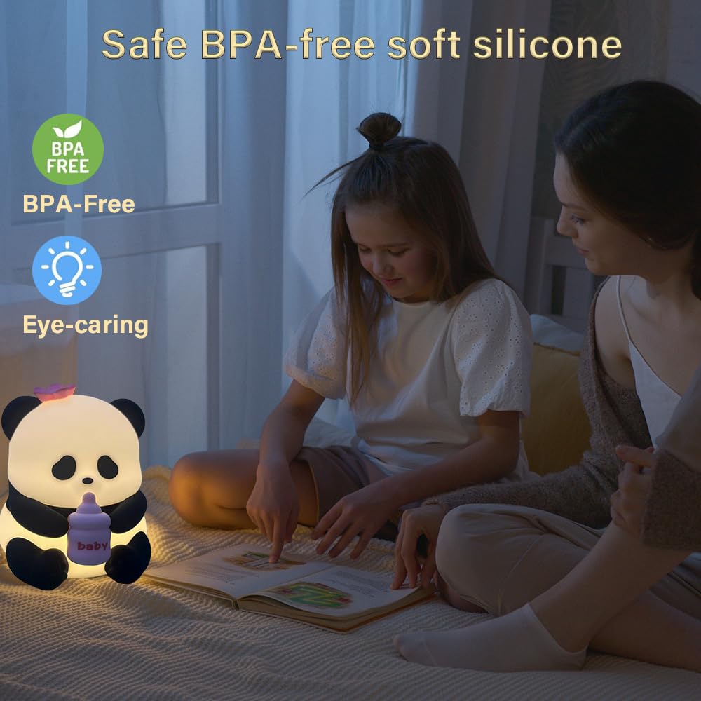 Led Cute Panda Night Light with 7 Colors, Dimmable Timer Nursery Lamps, Rechargeable Touch Control Night Lamp for Kids Adults, Used for Camping Party Room Decor(Flower Panda)
