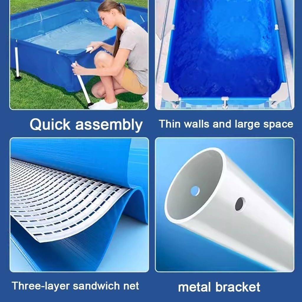 Steel Pro - Piscina fuori terra rettangolare per esterni, misura famiglia