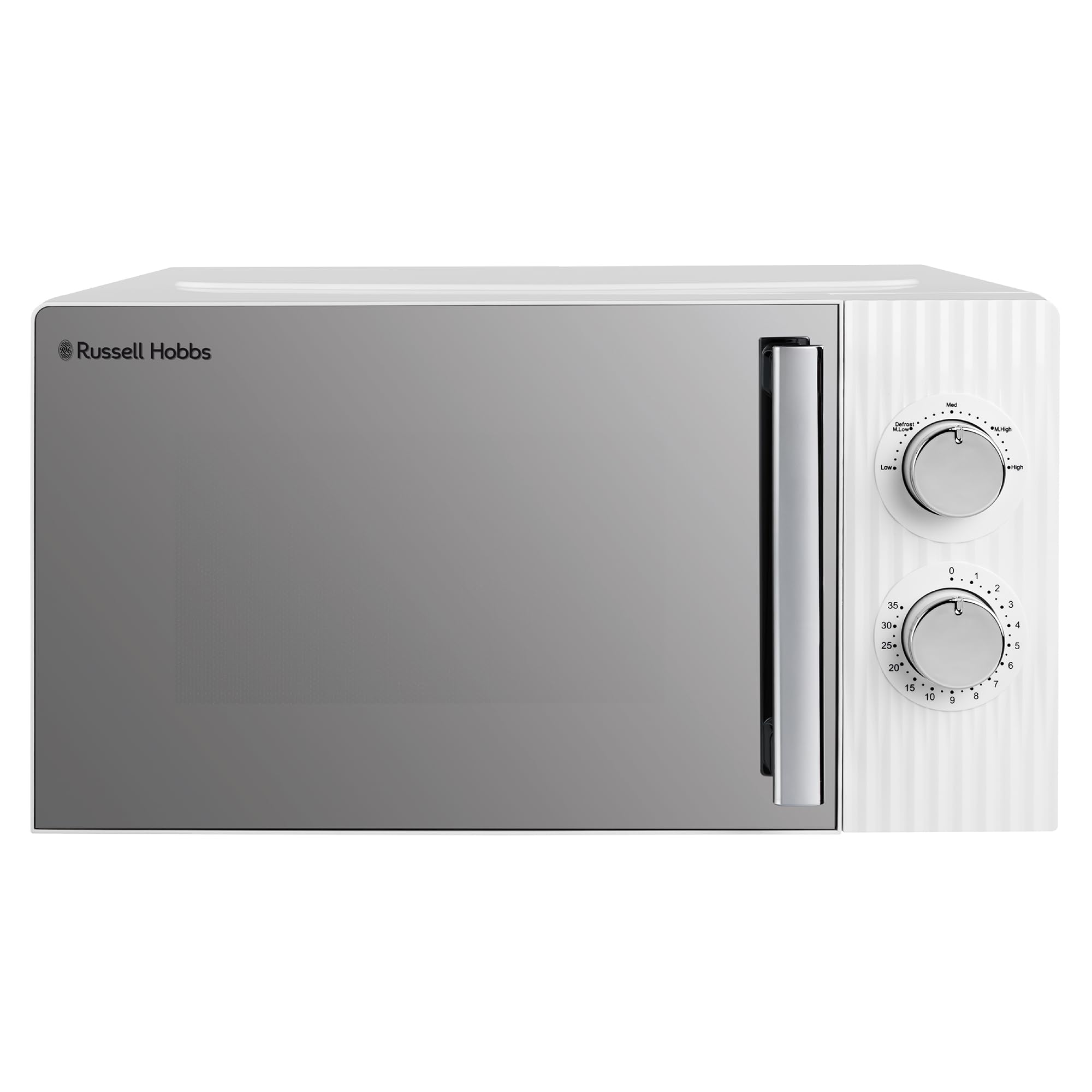 Russell Hobbs Eden 17L 700W Manual Microwave in White with 5 Power Levels, Defrost & Reheat Function, 35 Minute Timer, Dial Controls, 1M Power Cord and Pull Handle Door, RHMM725