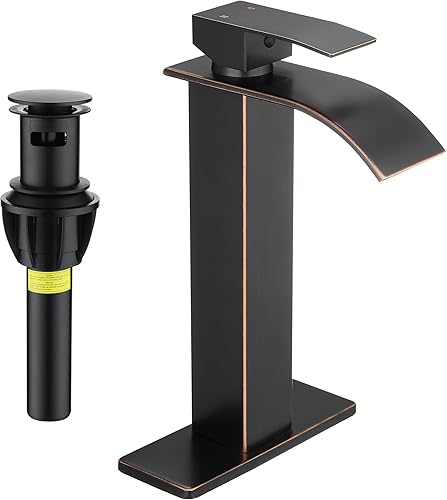 Miniatura 61 de Fransiton Grifo de baño de cascada de bronce aceitado con una sola manija de 1 o 3 agujeros, grifo de lavabo con cubierta y drenaje desplegable