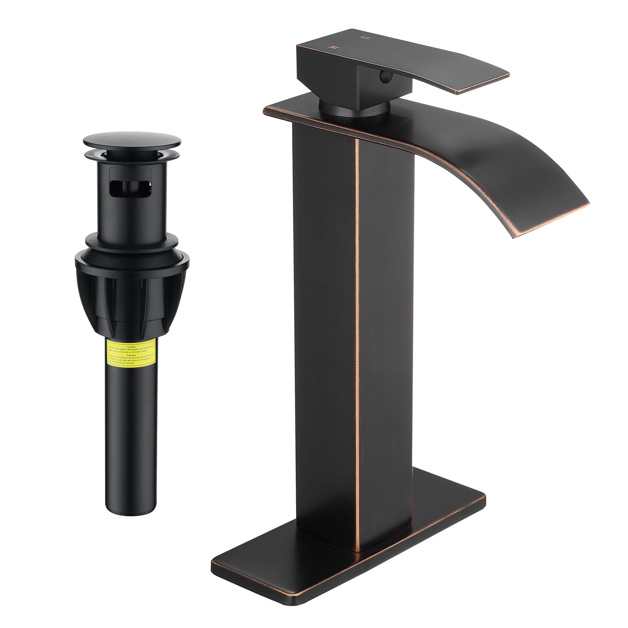 Nfusrxmbk Oil Rubbed Bronze Tall Vessel Sink Faucet Faucet For Bathroom Sink Tall Waterfall Bathroom Faucet Single Handle 1 Or 3 Hole Wash With Pop-Up Drain