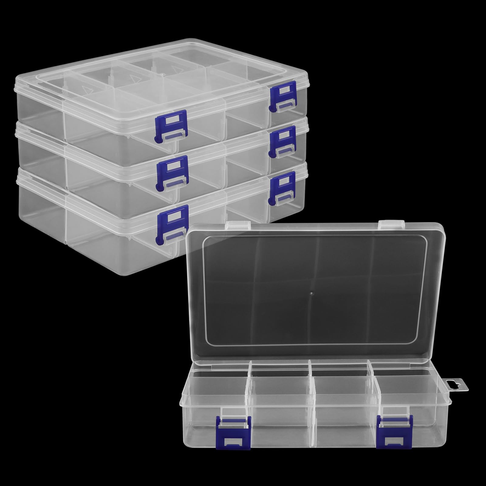MANCHAP 4 PCS 8 Grids Plastic Bead Storage Box with Adjustable Compartments, 19.5 x 13 x 4.5cm Plastic Jewellery Organisers, Bead Storage Containers Case for Art Crafts