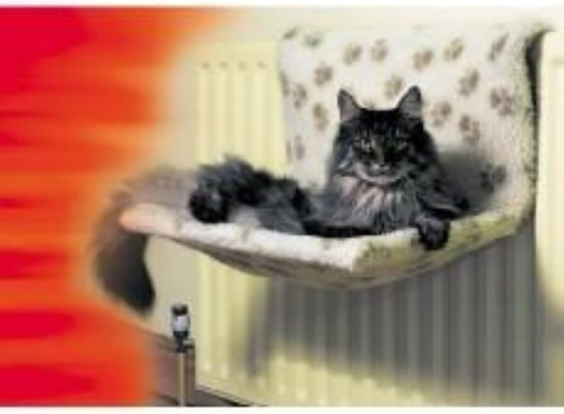 Danish Design Beige Pawprint Kumfy Kradle Cat/Kitten Machine Washable Sherpa Fleece Narrow Radiator Bed