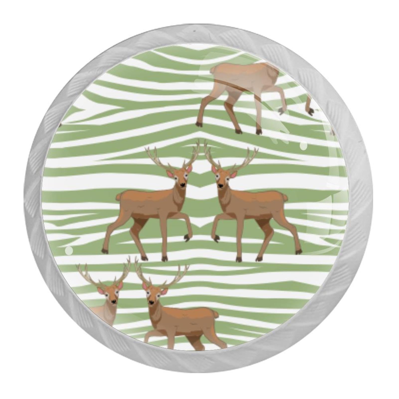 Tqmspg 4 Pieces Drawer Pulls Deer Elk Stripes Pattern Door Knobs Dresser Handles for Kitchen Wardrobe Cupboard Hardware Furniture
