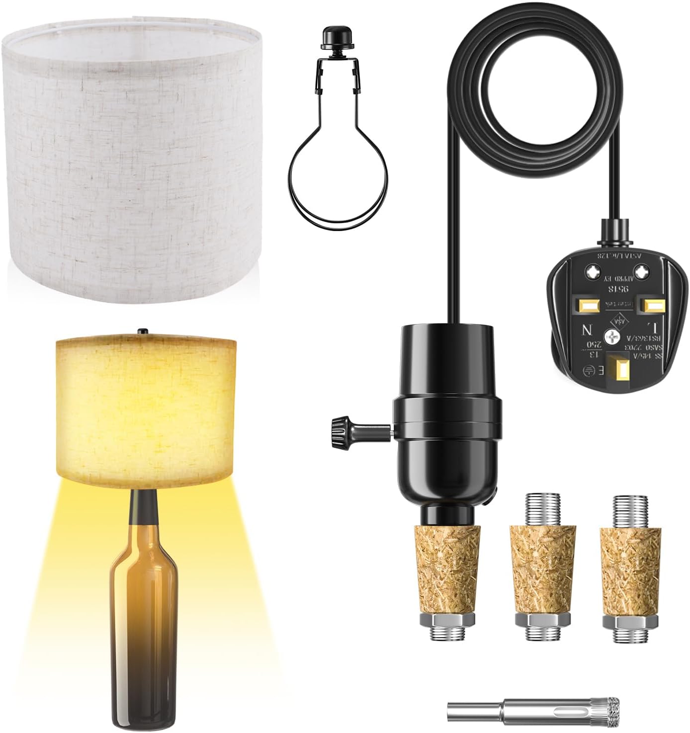 DoRight DIY Bottle Light Kit, Wine Bottle Table Lamp Kit, PreWired Bottle Lamp Kit, Lamp Wiring