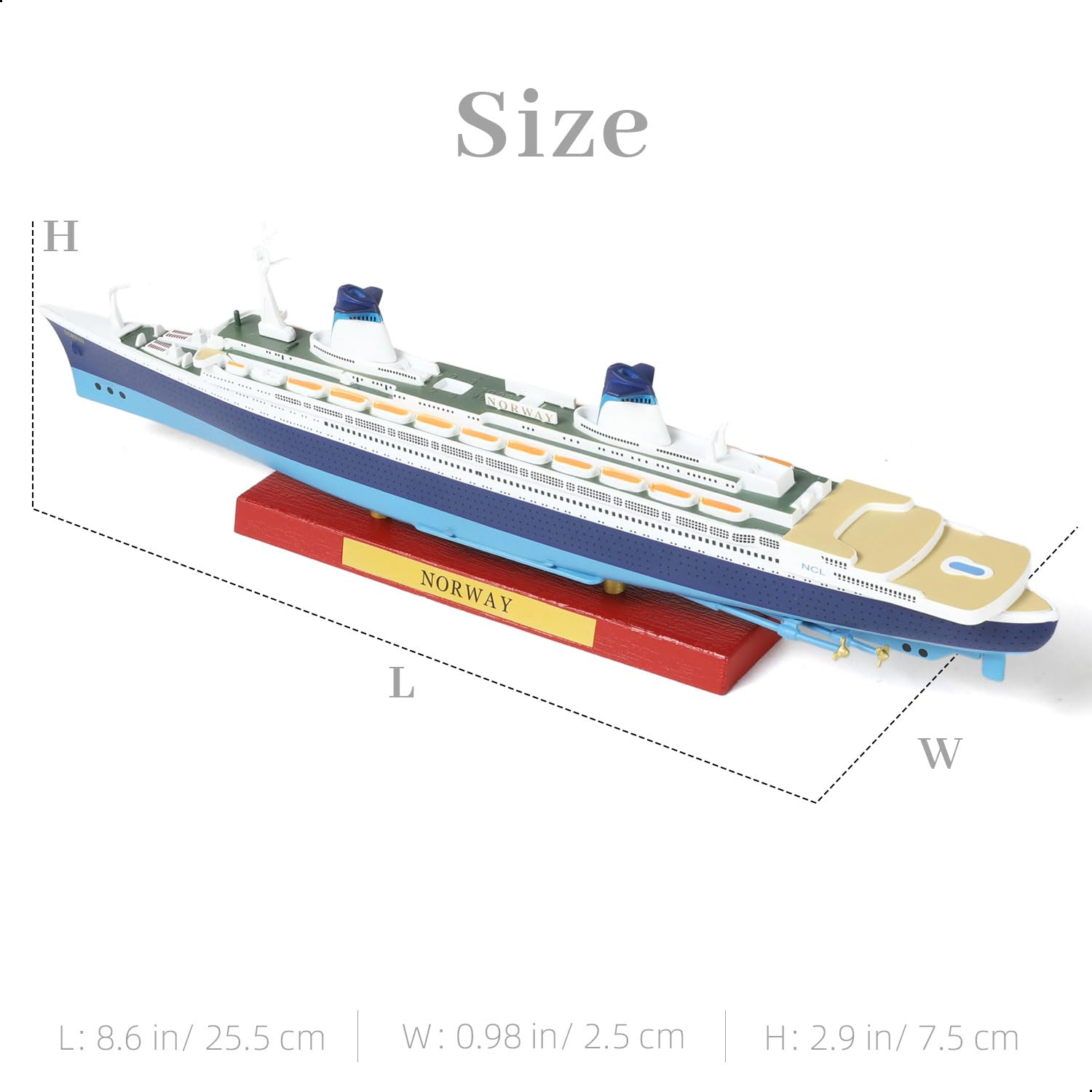 Maquette de Bateau de croisière SS Norway au 1/1250, modèle Classique en Alliage métallique moulé sous Pression, légendaire paquebot norvégien, avec Socle en Bois, pour Collection ou Cadeau.