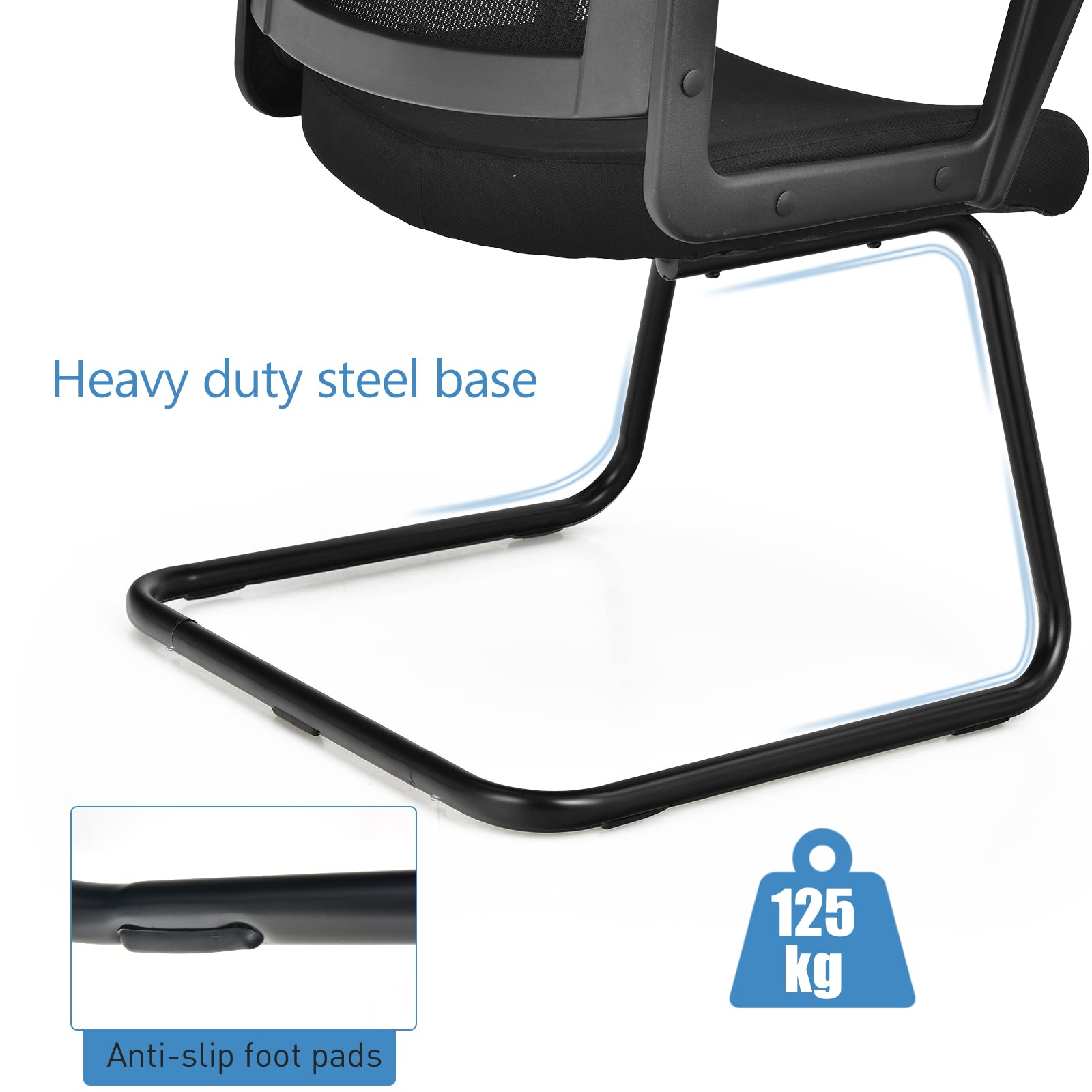 LIFEZEAL Ergonomiczne krzesło biurowe, krzesło konferencyjne z oparciem i podłokietnikami, krzesło komputerowe, maksymalna nośność 125 kg, do biura, domu, czarne