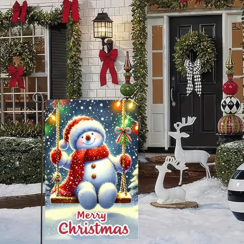Image of BlissYard Christmas Garden Flag 12x18 Inch Snowman Ornament Yard Decor | Double sided polyester, christmas snowman ornament design, snowman decor for holiday porch and yard