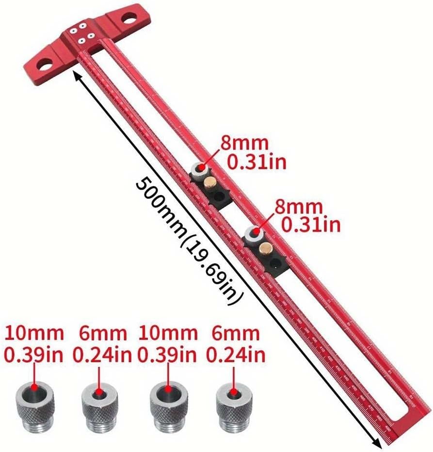 Adjustable Woodworking Scriber Marking Line Ruler, T Type Woodworking Scriber Ruler 90 Degree Line Gauge Scriber T-Square Ruler(500MM)
