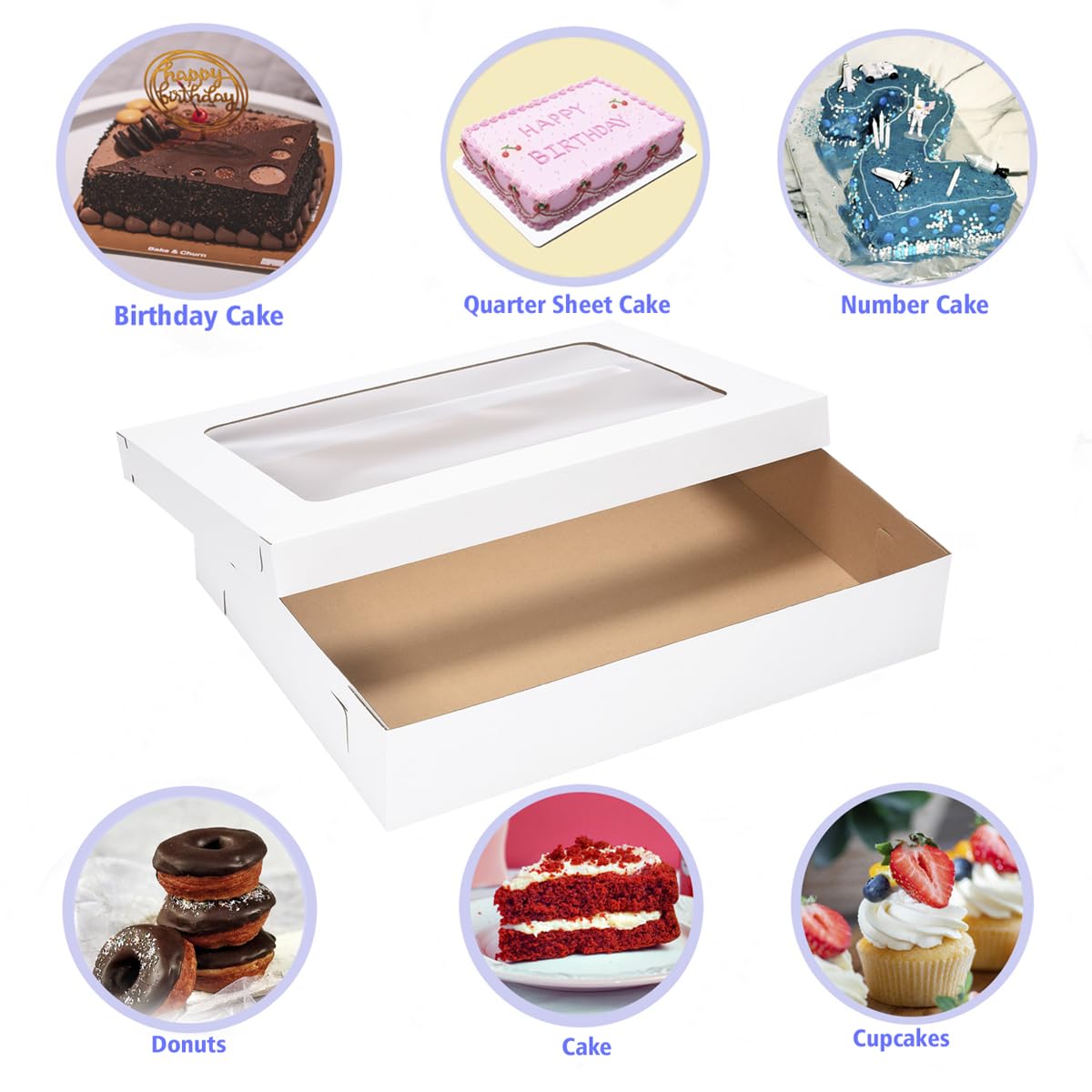 66,5 x 49,5 x 12,7 cm, 6 Stück, volle Kuchenbox mit Fenster, große Backboxen, gewellte, rechteckige Kuchenboxen für Donuts, Muffins, Cupcakes, Brownie, Gebäck, Dekorzubehör