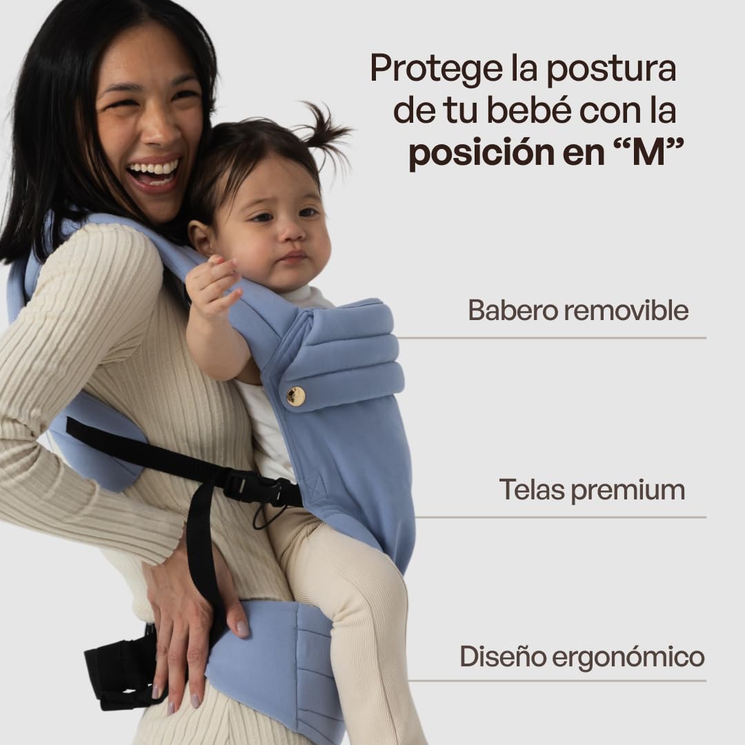 Mochila Portabebés Ergonómica Unisex, Algodon+Lino, Babero Extraíble Hipoalergénico, Soporte Cómodo para Bebés de 3.2kg a 16kg - Lavable a Máquina, Transpirable, Múltiples Posiciones de Porteo
