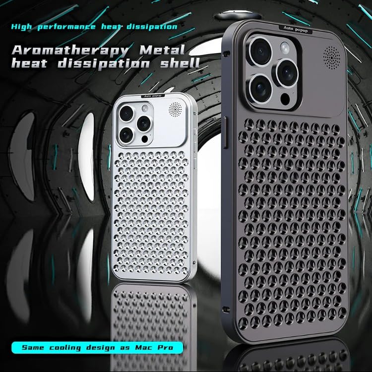 Image of MILLION CASES Back Cover Case for iPhone 15 Pro Shockproof Protective Cooling Shell Aluminum Alloy Case for Men & Boys (Black)