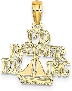 Colar de ouro amarelo 14k I D Rather Be Sailing Charm pingente falante à beira-mar barco joias finas para mulheres presentes para ela, Pedra Ouro amarelo