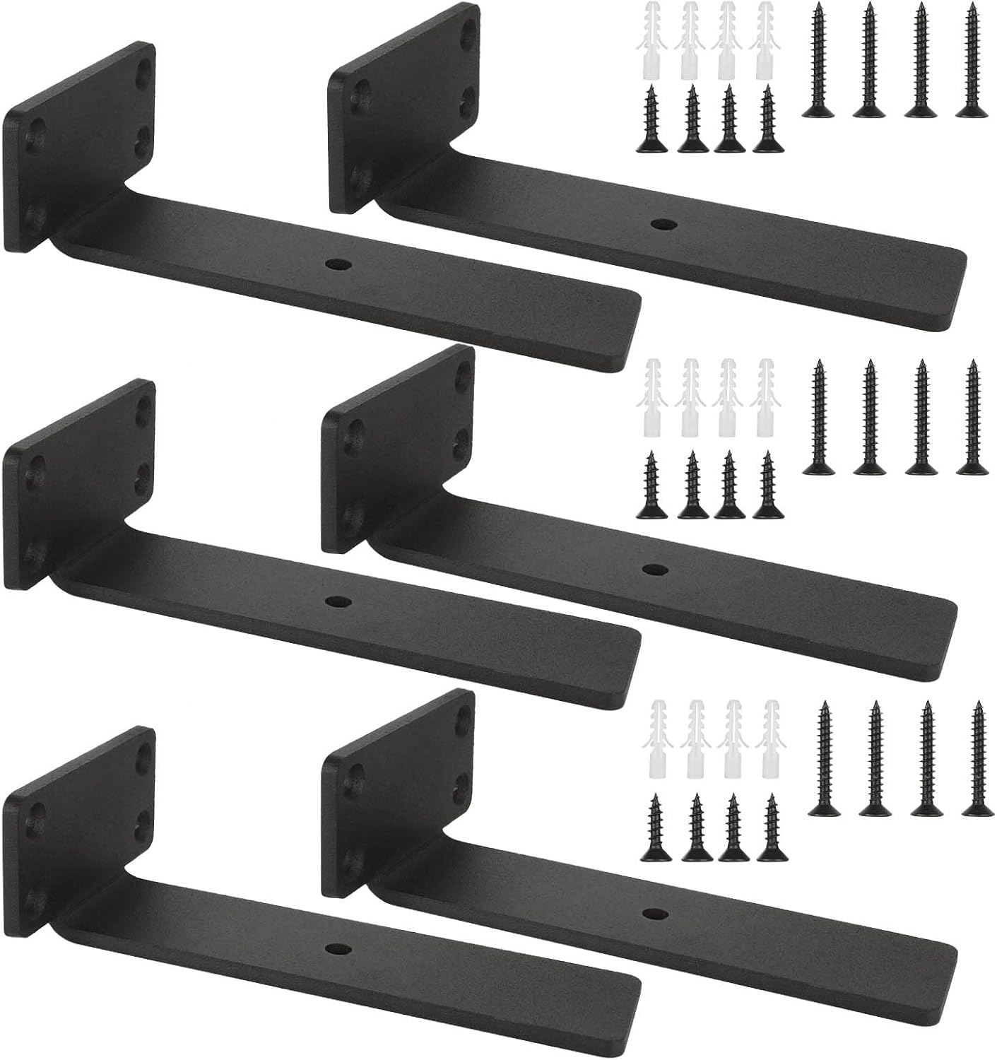 AKOLAFE 6 Pack Black Shelf Bracket 6 Inch Floating Shelf Bracket 1/5 Inch Thick L