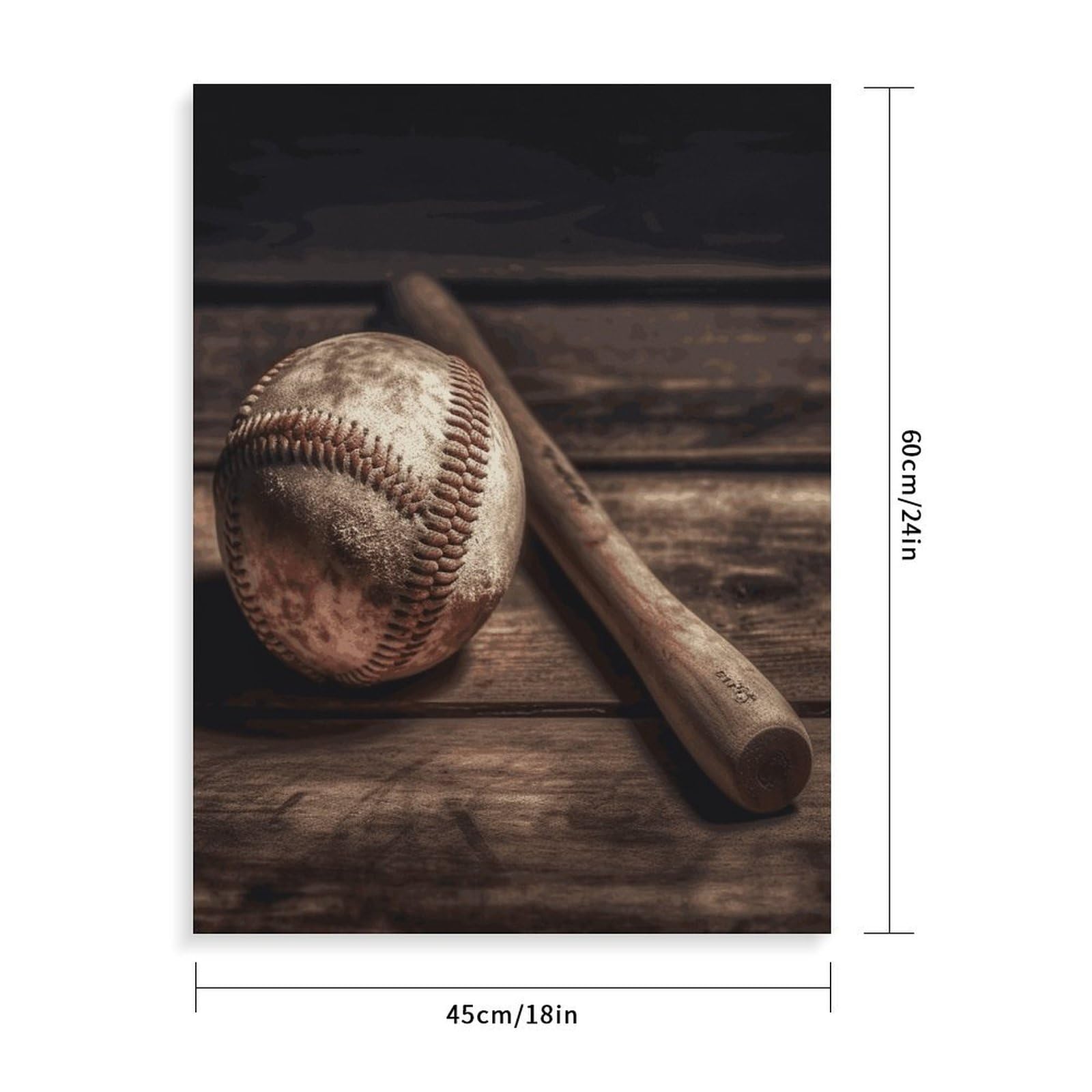TKJMCSW Malen nach Zahlen aus Holz mit Baseball auf Holz, Malen-nach-Zahlen-Set für Erwachsene, Anfänger, Erwachsene, Malen-nach-Zahlen-Set auf Leinwand, DIY-Acrylölfarben, Gemälde mit Pinseln als