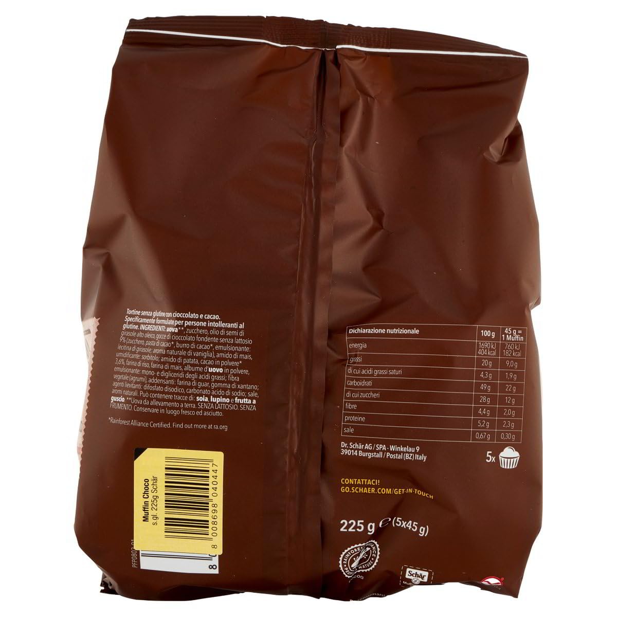 Schar Muffin Choco Glutenfreie Kuchen mit Schokolade und Kakao, speziell für Menschen mit Glutenunverträglichkeit 8x225gr + Italian Gourmet polpa 400g