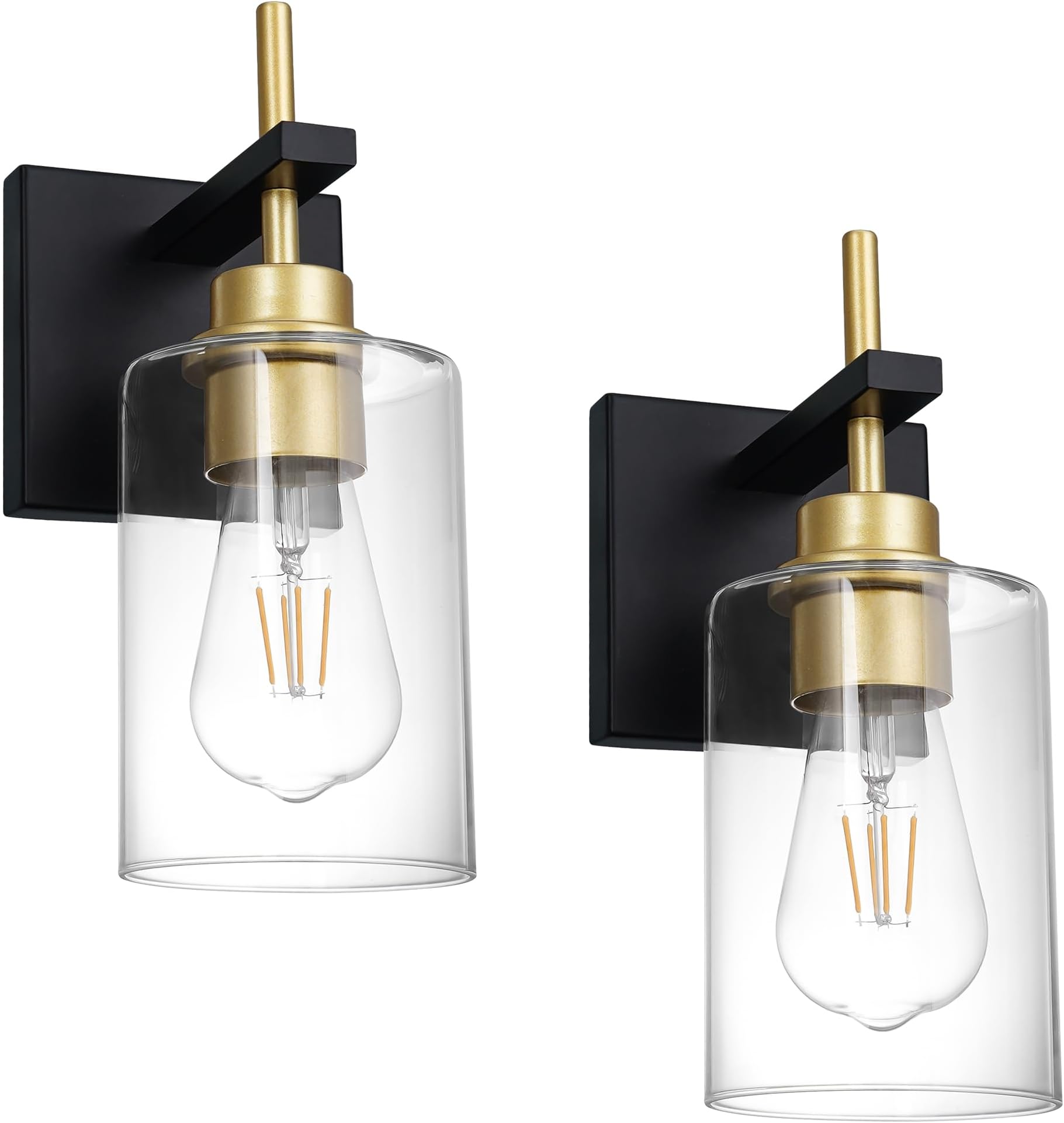 DSMJFU Black and Gold Wall Sconces Set of Two, Bathroom Sconce Wall