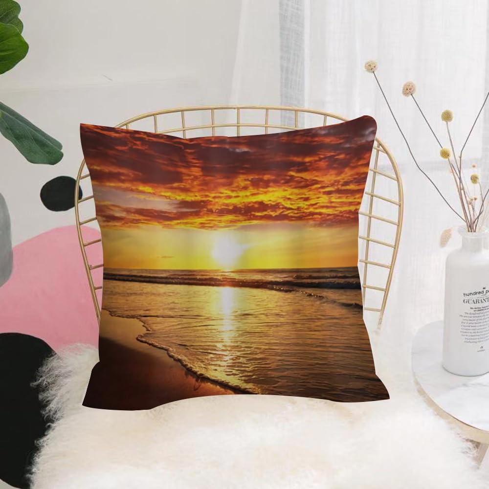 HYMSXW Cushion Cover,Throw Pillow Case Home Decorative for Living Room Bedroom Sofa Chair 20X20 Inch,Molten Gold Coast, Fire Clouds, Sunset, Beach,Pillowcase 50X50cm