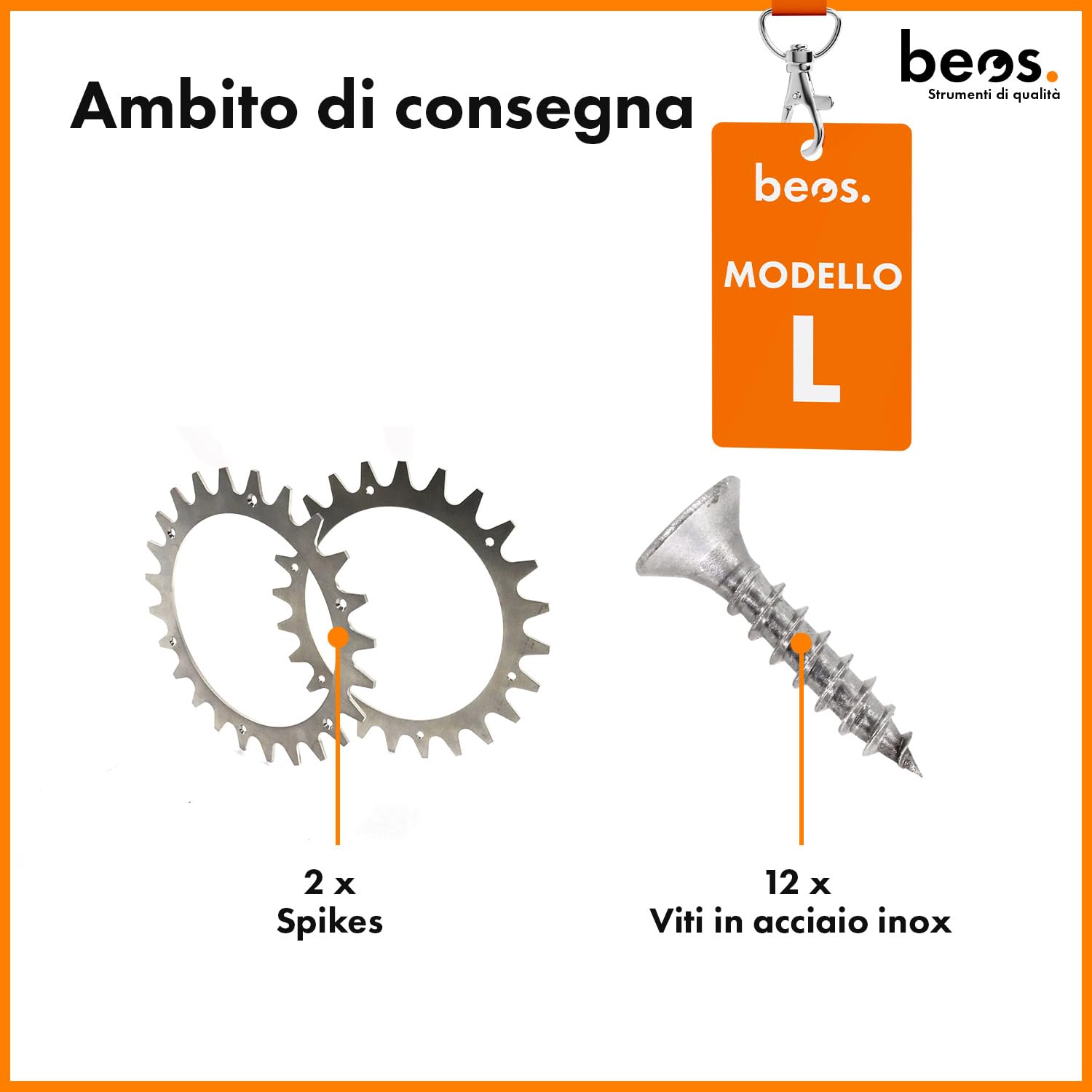BEOS® Puntali in Acciaio Inox di qualità per Worx Landroid L & Vision, lucidati, Fori per Viti Svasate, 12 Viti in Acciaio Inox, trazione migliorata del rasaerba robotizzato, Dimensione Ruota: 225 mm