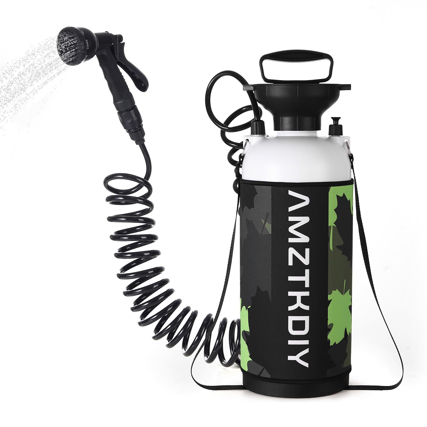 AMZTKDIY 2 Gallon Camping Shower Tank for Hot & Cold Water, with 8 Modes Spray Head, High-Pressure Sprayer Portable Shower for Camping, Beach, RV,