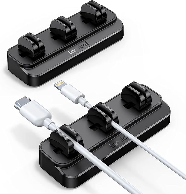 Lamicall Cable Clips, Cable Management Organisers - [2 Pack] Desk Cable Cord Wire Tidy Holder Management Organisers Ties Self Adhesive for Charger Cable, HDMI Cable, USB C Cable, other Wires - Black