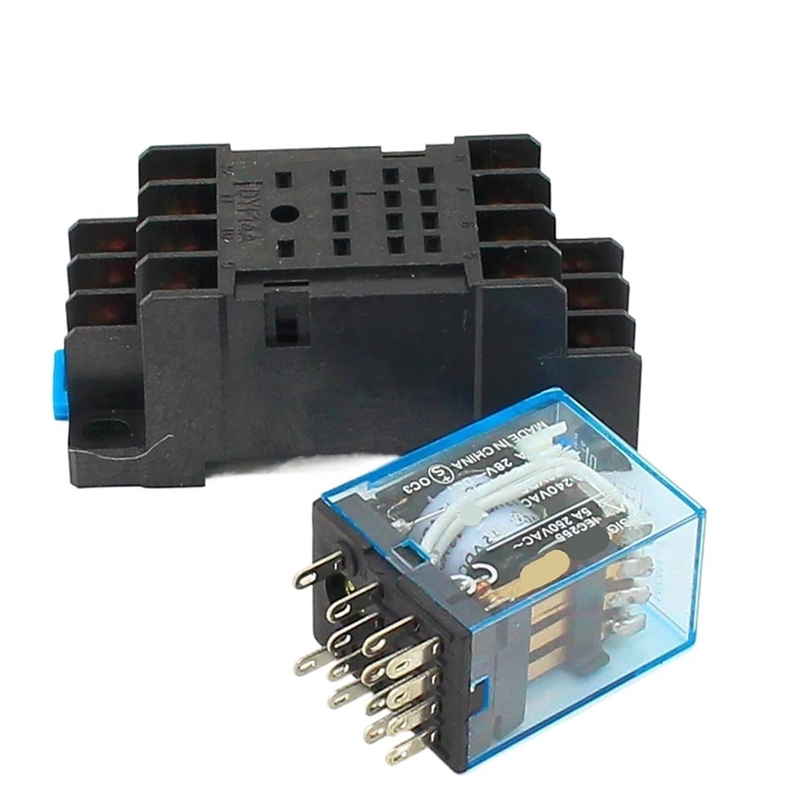 1 relé de potencia MY4 MY4NJ con base de zócalo de montaje en riel DIN de 14 pines, 12 V/24 V, 110 V/220 V, interruptor de relé MY4N