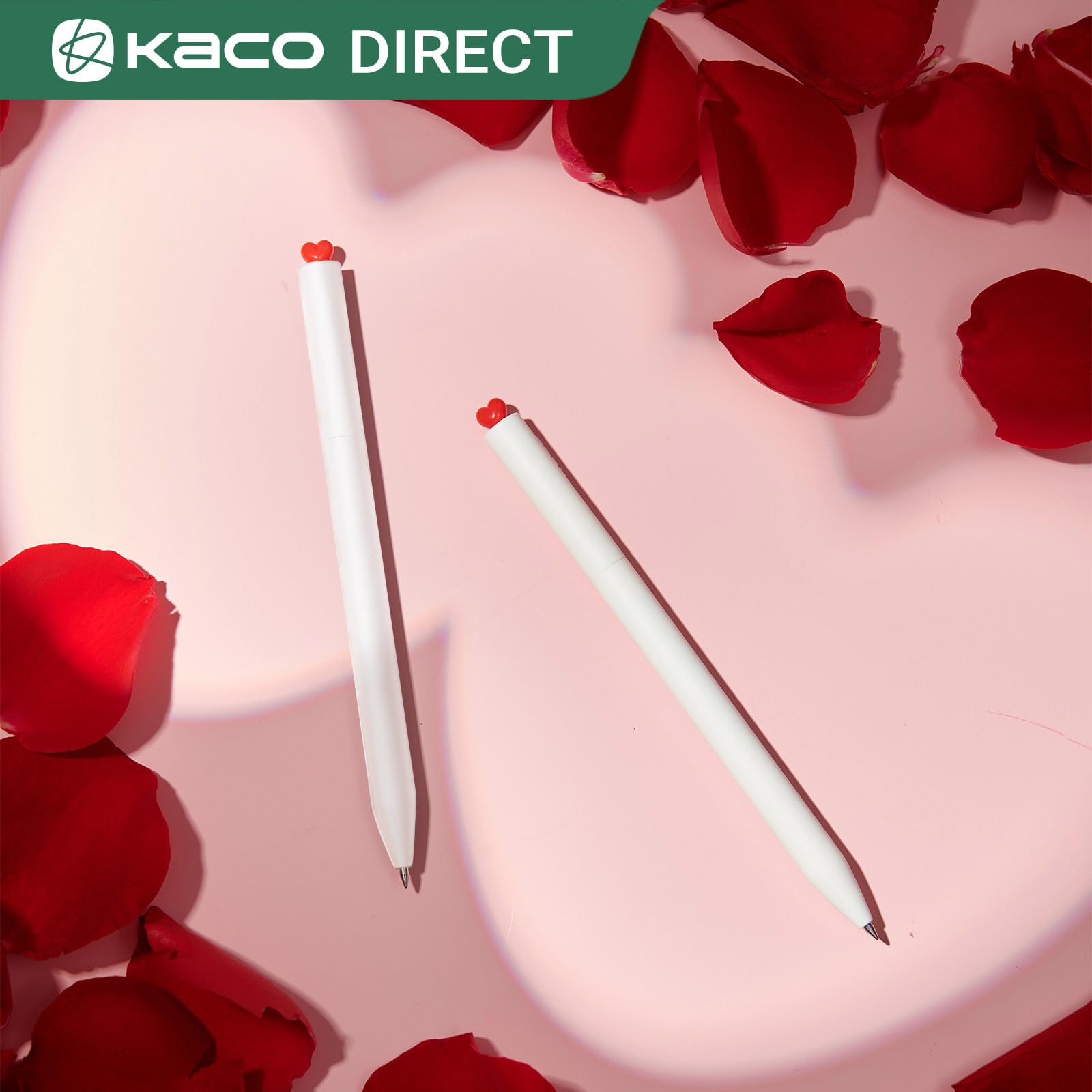 Kaco FIRST Gel Pens Cute Stationery, Pack of 2 Pieces Heart Pen Set with Extra 4 Black Refills (): 2 White