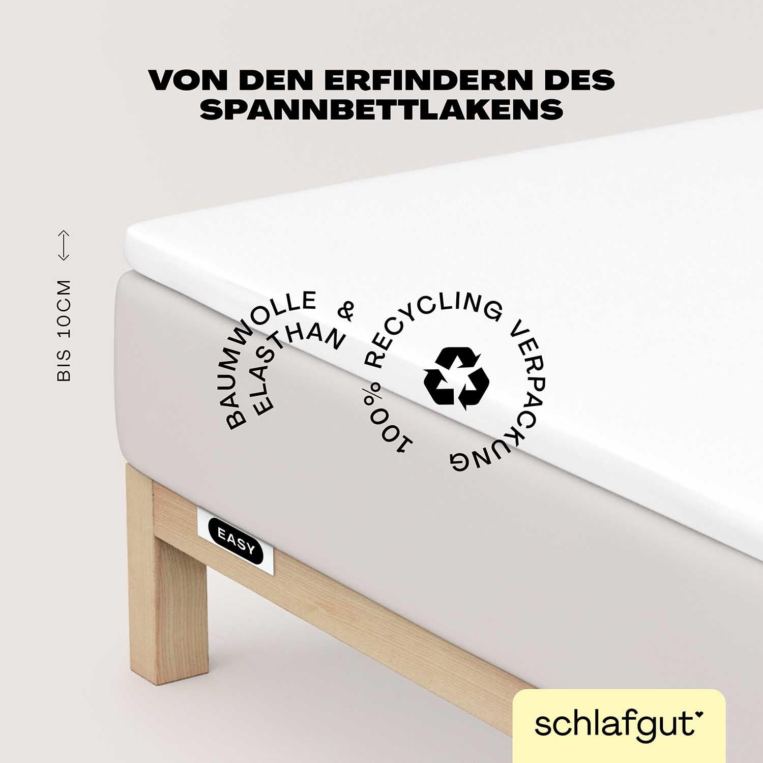 schlafgut Easy Topper Spannbettlaken 180x200 cm Jersey, Full-White | Bettlaken, Spannbetttuch 200x200, 200x220 cm, Weiß, Topper, bis 10 cm Steg, Baumwolle Elasthan, OEKO-TEX