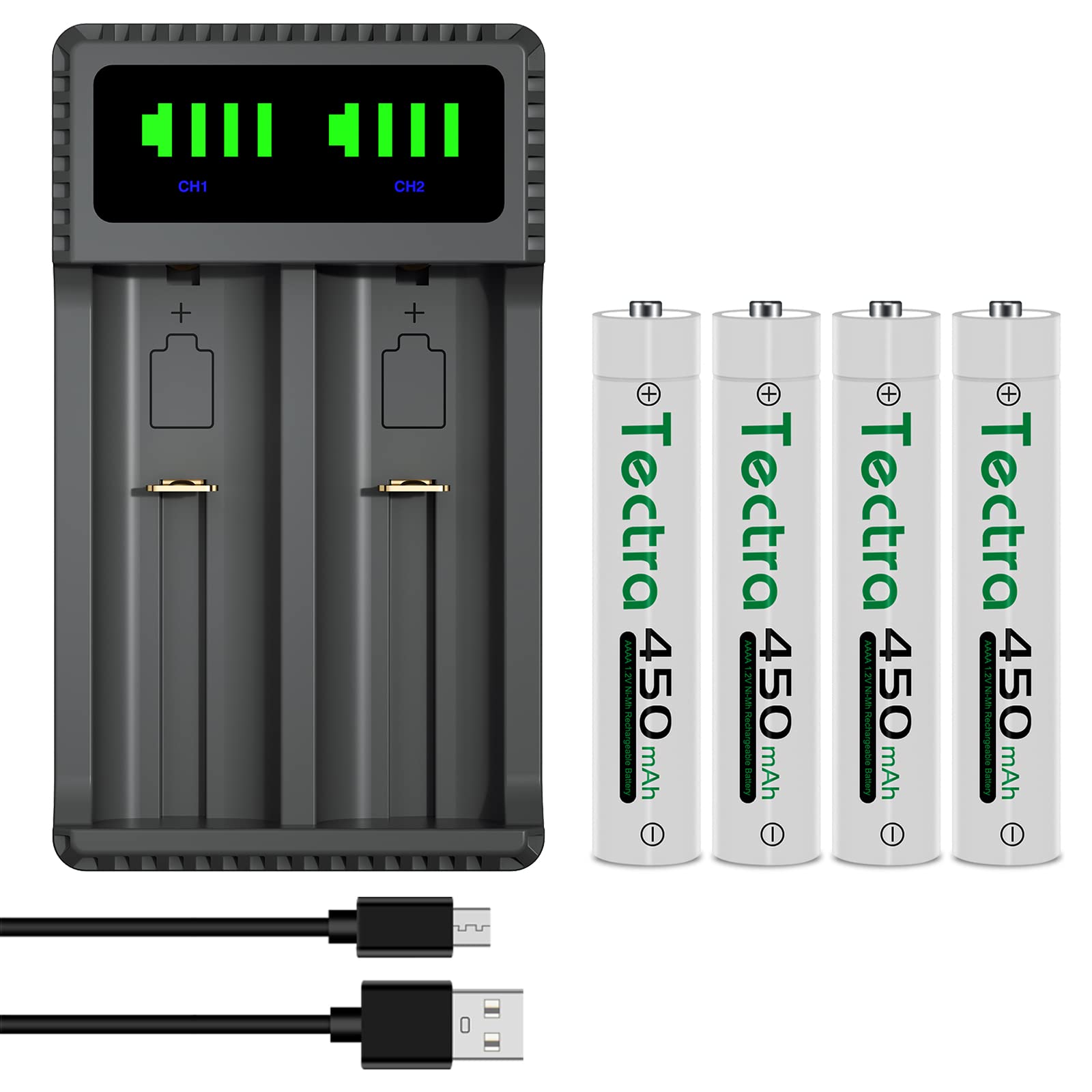 DuraPro 4X Akku AAAA Batteries + LED USB Ladegerät für Stylus Pens, Stirnlampen, Quadruple A,Quad A,E96, LR61,4061,MN2500,GP25A